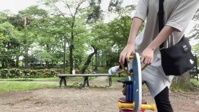 童心にかえって遊具で遊びはじめます――。 ※人生いちかパチかさんのX動画より抜粋