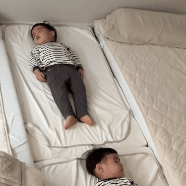 縦に並んで姿勢よく眠るふくちゃんととくちゃん（提供：@fukutoku_channelさん）
