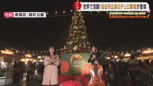 仙台クリスマスマーケット　チェロ奏者の吉岡知広さんがクリスマスツリーの点灯式