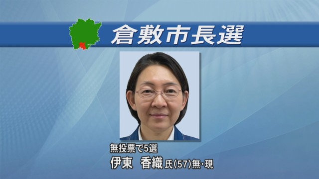 倉敷市長選挙が14日告示され現職の伊東香織さんが無投票で5回目の当選を決める　