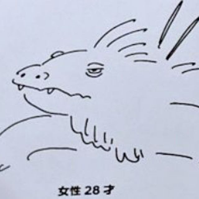 「女性 28才」が描いたアロワナ（画像提供：すこやかむいむいさん）