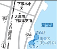 坂本城の湖中遺構・地図
