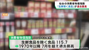 仙台市の消費者物価指数　生鮮食品を除く食品が過去最高