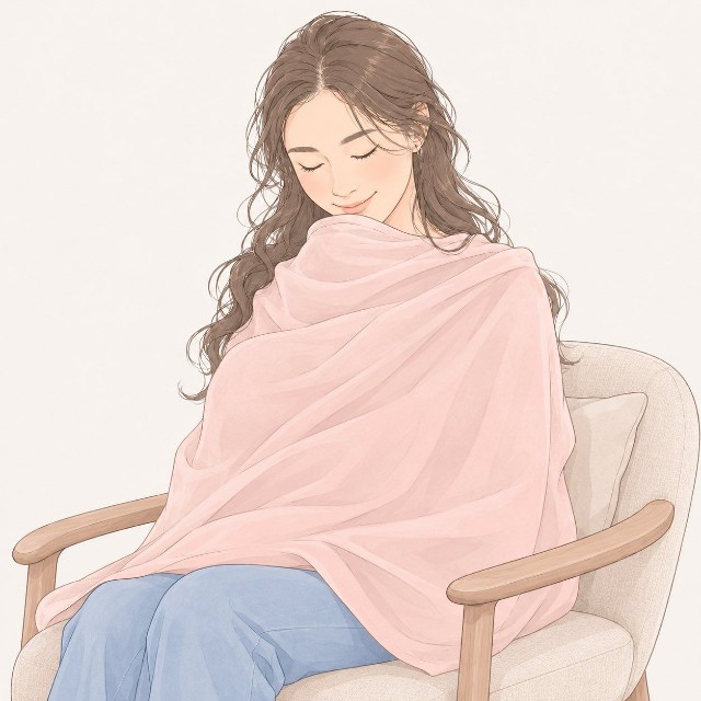 投稿者が愛用している羽織るタイプのケープのイメージ画像／ねこじゃらしさん（@nekojyarashi）提供、AIで作成