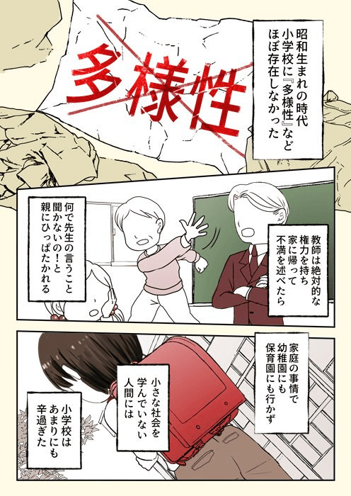【漫画】『小学校がつら過ぎた昭和生まれのある漫画家の話』1（やませちかさん提供）