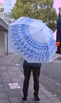 開いた傘をまわします／木佐貫洋平さん（@LimbaTrip）提供