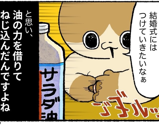 油をつけて無理やり指輪を装着（ゆう｜ノープロブレムキャットさん提供）