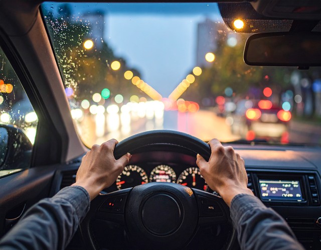 夜に走行する車の運転席から見た景色　※この画像はイメージです　（Rio/stock.adobe.com）