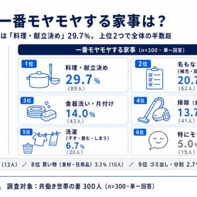 家事の中で一番モヤモヤする（不満やストレスを感じる）もの（提供画像）