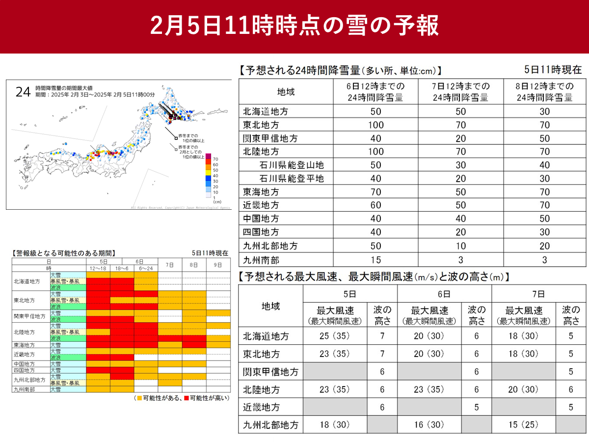 北日本～西日本で2月8日にかけて暴風雪に要警戒　高速道路・飛行機にも