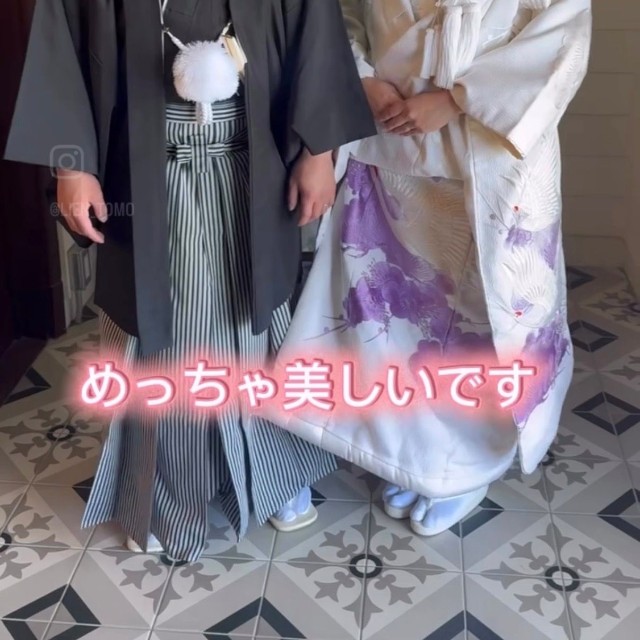 和装前撮りの支度を終えた新郎新婦／吉田知世さん（@lien_tomo）提供