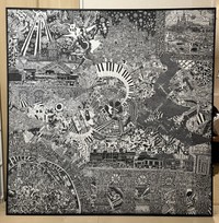 制作初期の作品「沈黙するシニフィアンと揺れる街」（提供：自閉症画家らびさん）