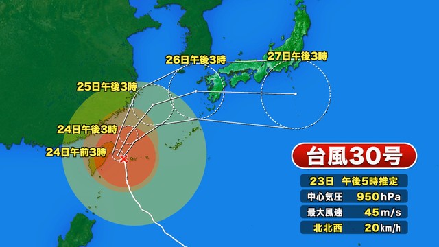 台風30号の進路　提供：ウェザーニューズ