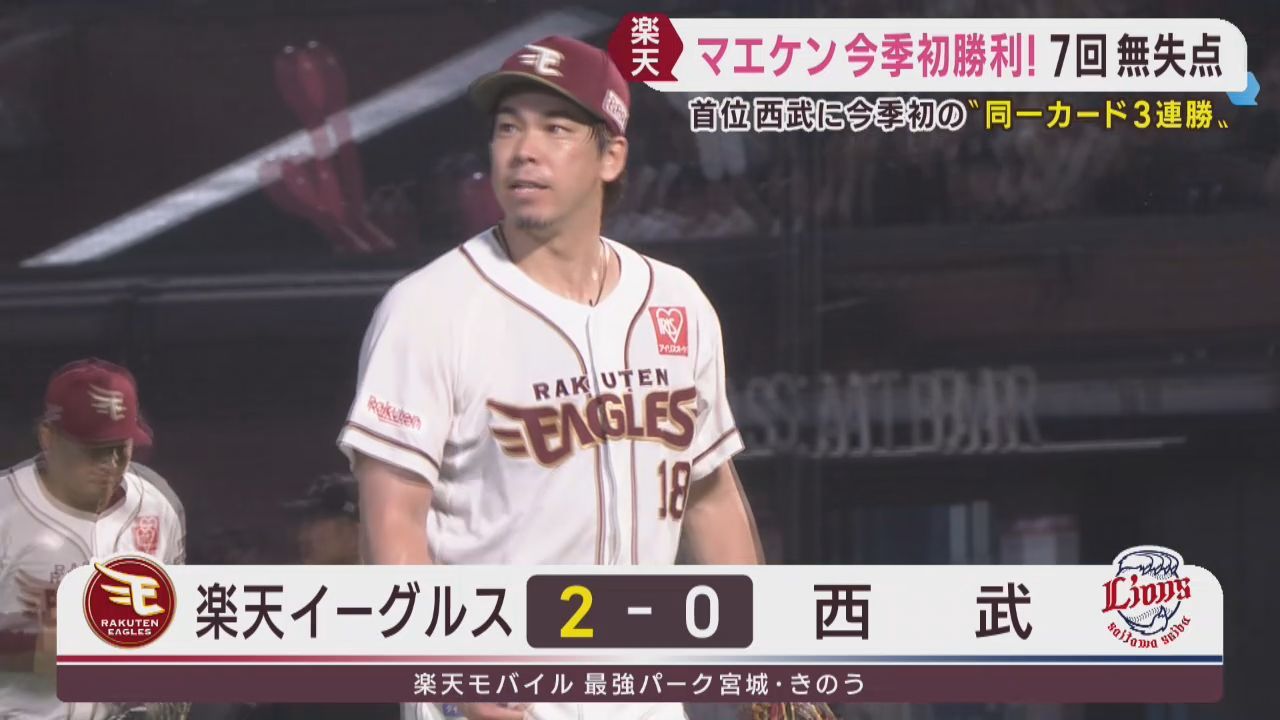 楽天イーグルス　前田健太が７回無失点で日本球界復帰後初勝利　２５日