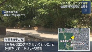 クマの目撃が相次ぐ　仙台市の台原森林公園と宮城野区岩切