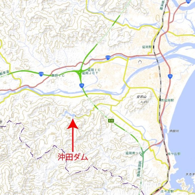 沖田ダムの場所／国土地理院・地理院地図（https://maps.gsi.go.jp/）に加筆しています