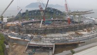 香川県立アリーナの建設工事現場　高松市サンポート