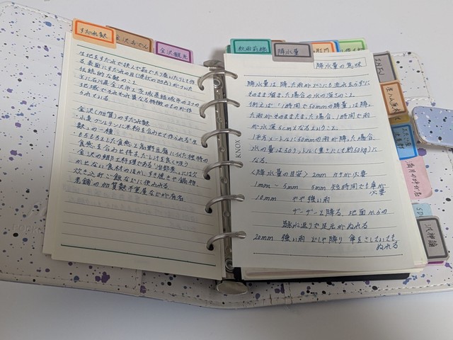 金沢の「すだれ麩」（左）と、降水量の目安（右）をまとめたページ／青蓮（@yorubara0619）さん提供