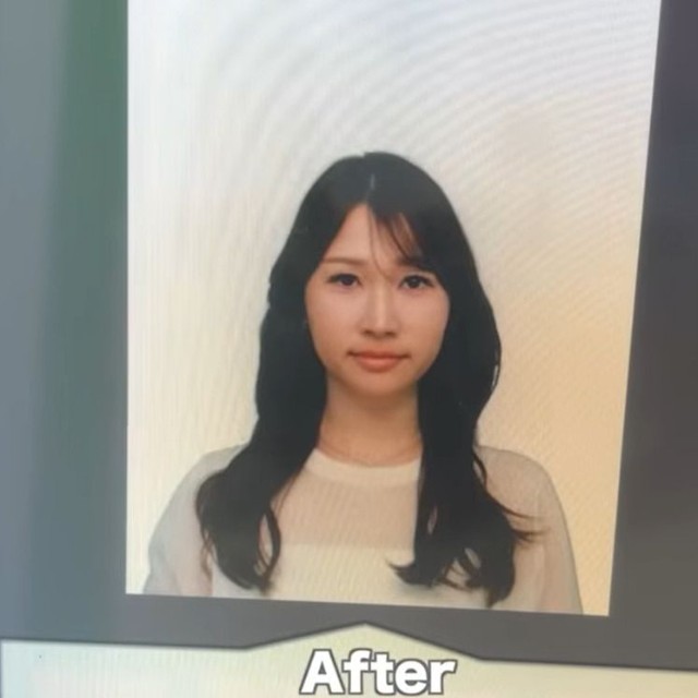 陰影と血色感を意識したメイクで撮影した、新しい免許証の写真／投稿主さん提供