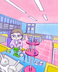 スライムをこねる研究者風の娘さん（提供：まぼさん）