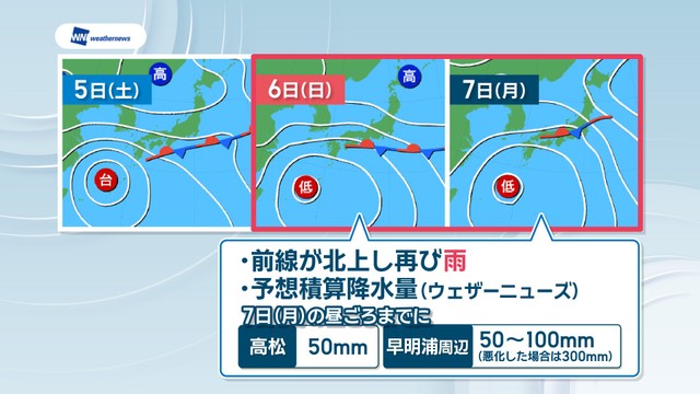 5～7日の予想天気図　提供：ウェザーニューズ