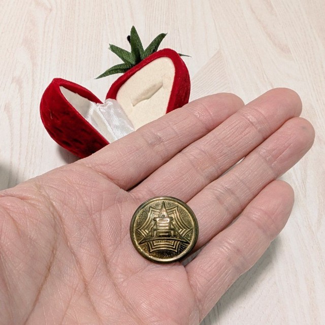 大切な宝物！夫さんの高校の制服の第二ボタン、イチゴの指輪ケースも可愛いですね（画像提供：トリッシュさん）