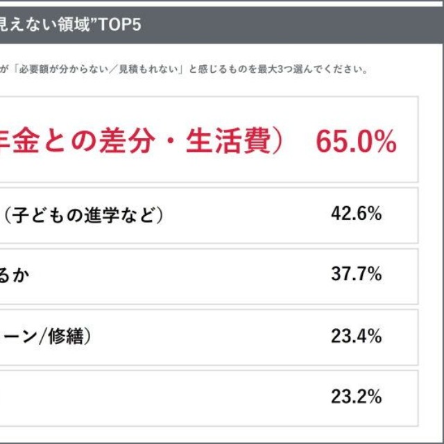 将来必要となるお金のうち、特に把握できていない領域（出典：トーシンパートナーズ調べ）