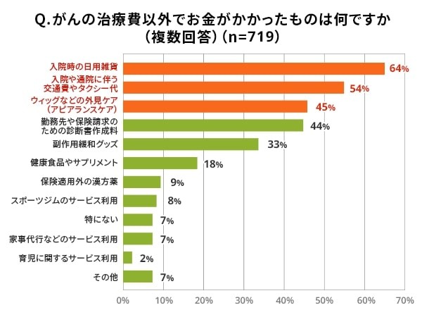 がんの治療費以外でお金がかかったもの（ライフネット生命調べ）