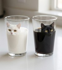猫の顔と飲み物とが完全に同化！ ※いしかわかずやさん提供