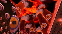 巨大な煙突と煙の先にあるのは「月」（XR画像のスクリーンショット：株式会社NANKAI）