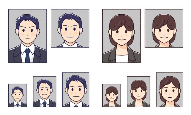 各種証明写真のイラスト（磯 りす/stock.adobe.com）