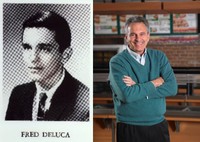 サブウェイ共同創業者のフレッド・デルーカ氏。左は17歳当時の様子（⽇本サブウェイ合同会社提供）