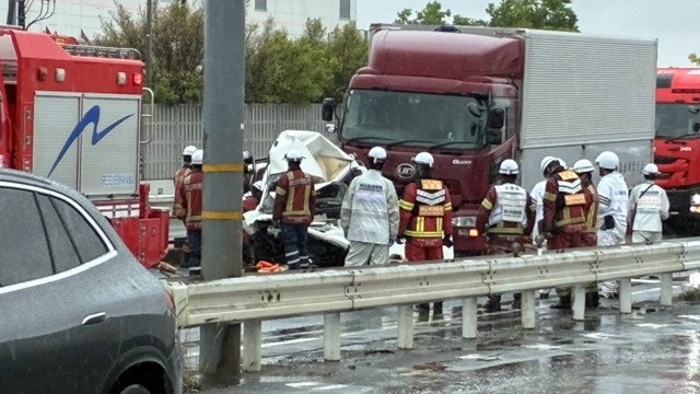 事故があった国道2号　岡山市中区平井
