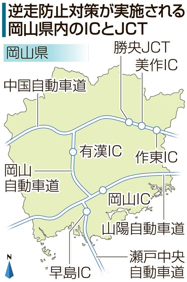 逆走防止対策が実施される岡山県内のＩＣとＪＣＴ