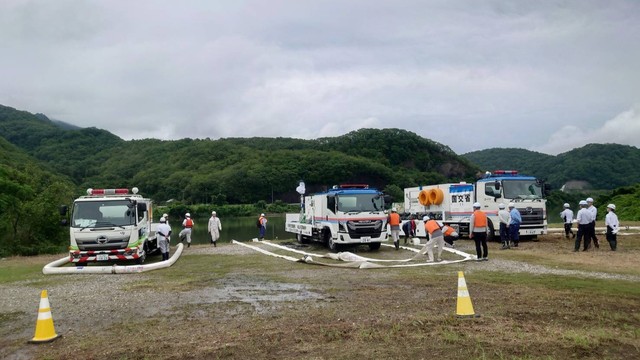 大雨による災害に備え　国交省岡山河川事務所と和気町が吉井川で合同訓練