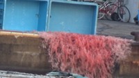 血などが混じった水を投棄している様子(提供：神戸海上保安部)