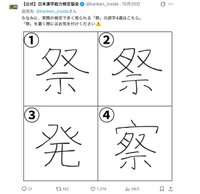 お詫びに続き、「祭」のよくある間違いを投稿（日本漢字能力検定協会の公式Xから）