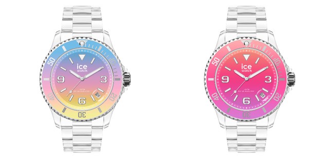 「アイス クリアサンセット」のスモールサイズは2色展開。フルーティー（左）とピンク（ビヨンクール提供）