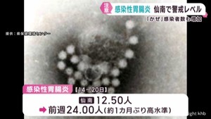 宮城県の感染胃腸炎患者数　仙南地域で警報レベル