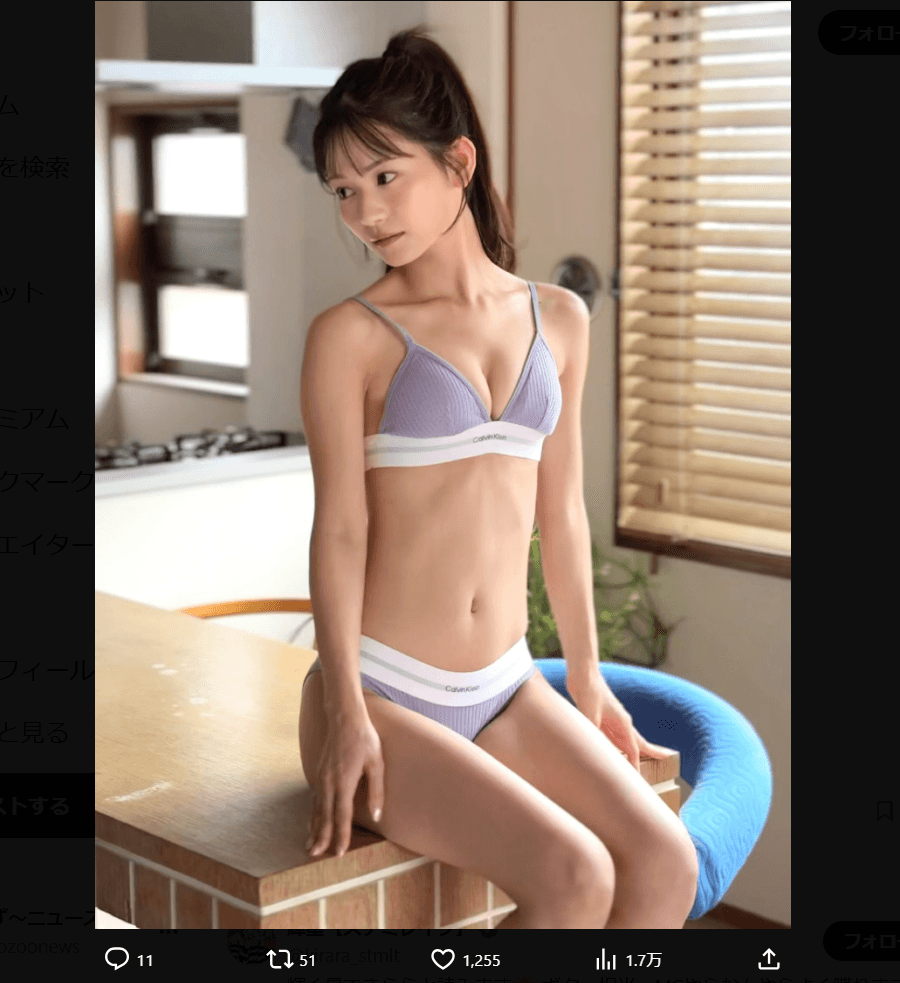 「FLASH」（26年3月10日発売号）に登場した田村愛美鈴のオフショット　本人のX（@Amiri_Tamura）より