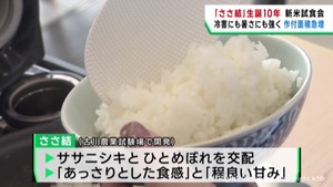 ブランド米ささ結の新米試食会　宮城・大崎市　稲刈りは過去２番目の早さで進む