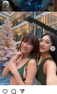 友人の松野井雅とはしゃぐ原幹恵＝原幹恵のインスタグラム＠mikie_hara.officialより