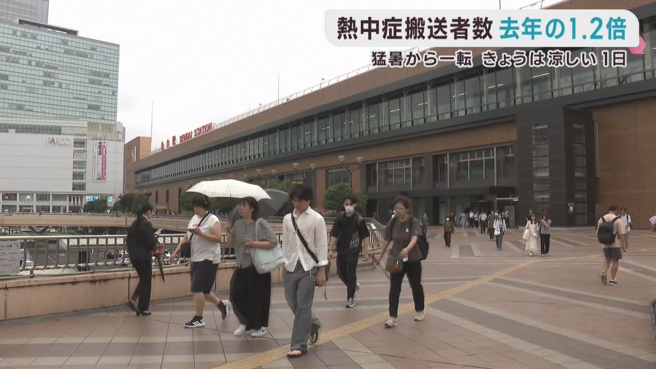 猛暑で熱中症搬送者が増加　一転２４日は雨模様で気温下がる　宮城県