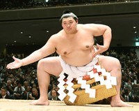 国技館で初めて横綱土俵入りを披露する大の里＝両国国技館