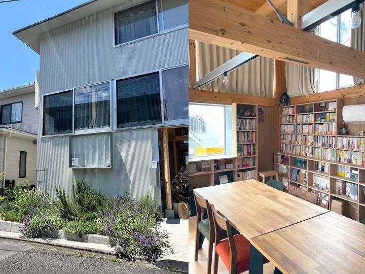 夕書房 文庫喫茶の外観（左）と内観（右）。金土の午後営業で、著者による刊行記念トークやパティシエの友人による「パフェの日」、仕立て屋の隣人による「シャツの日」などのイベントも行っている