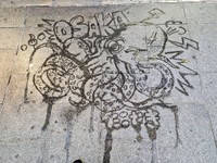 ミストアートで描いた大阪の名物たこ焼きをモチーフにしたアート（画像提供：らむね 岡さん）