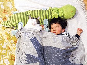 兄のように赤ちゃんを見守る太っちょ猫　見る人の心ほどける