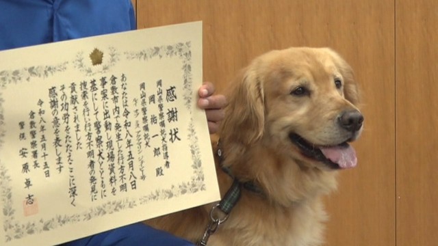 嘱託警察犬のルイくんがお手柄！行方不明の90代女性を発見　岡山・倉敷市