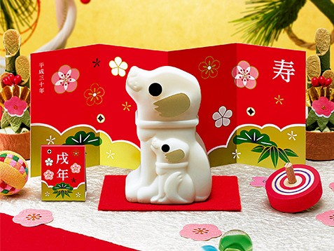 よりそう犬の親子　 干支デザインのせっけん