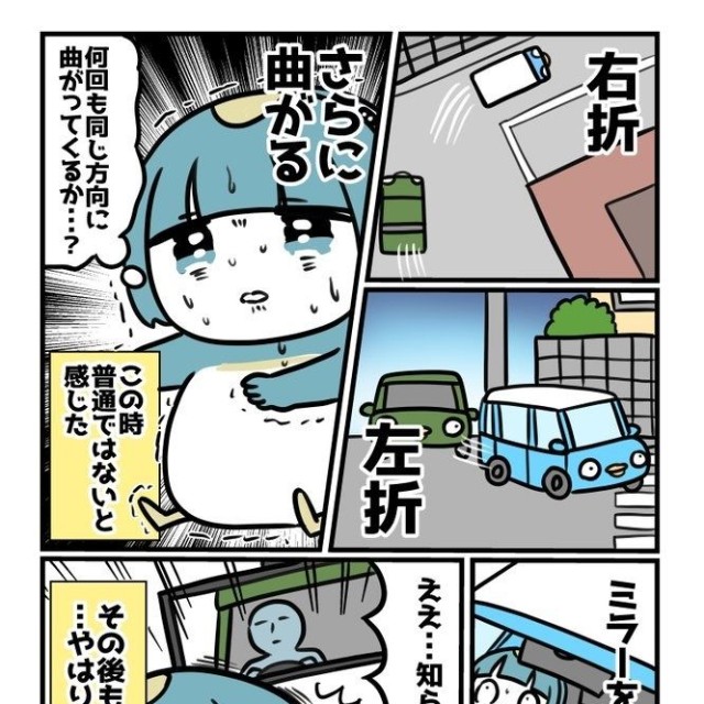 これ、普通じゃないかも……（画像提供：『知らない車に追いかけられた漫画家の話です』茜りうさん）
